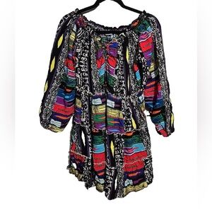 Velzera Multicolor Patchwork Off The Shoulder Tiered Tunic Top Womans Sz Large